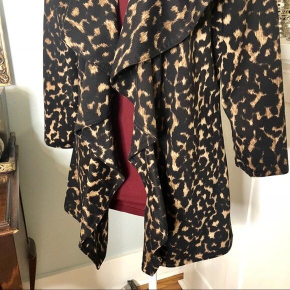 Calvin Klein Animal Print Ruffled Jacket Tan Black 4 Small - Picture 6 of 10